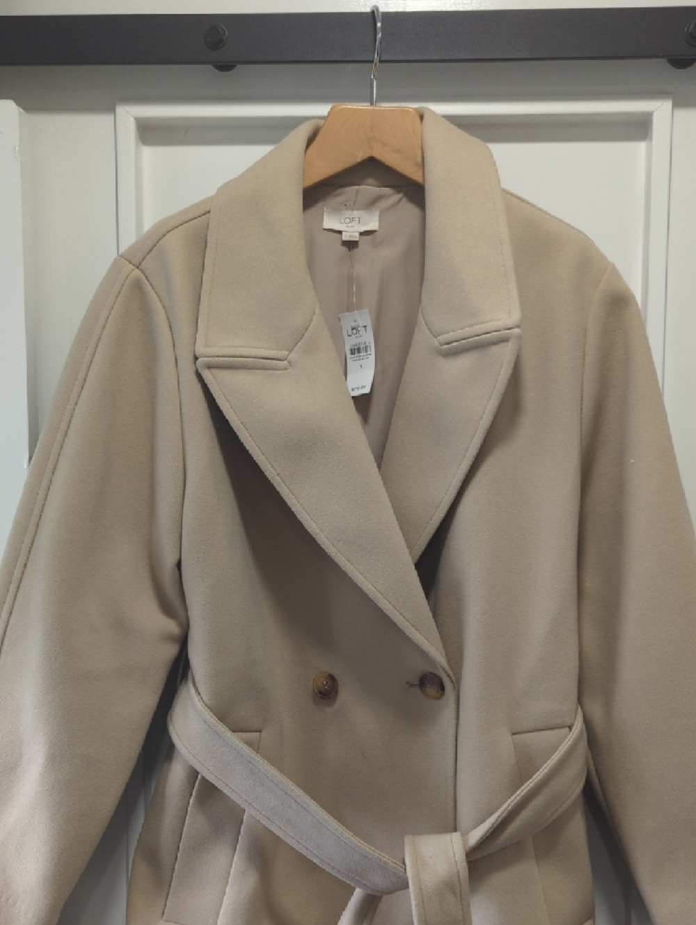 LOFT Light Beige Double Breasted Belted Pea Coat Size Small - Picture 4 of 13